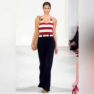 Vintage Ralph Lauren runway 2006 striped bodice long  dress-100% cashmere Italy